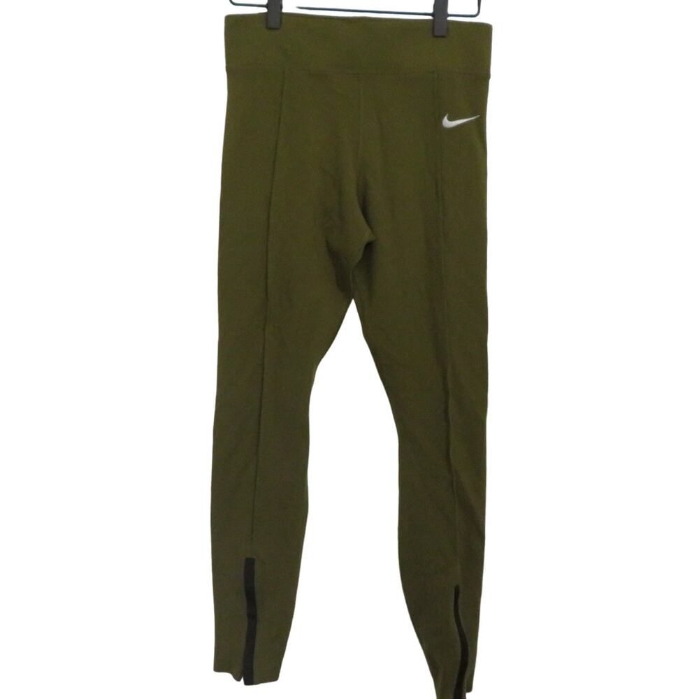 Nike Womens Sz S Army Green Legging Pant Zipper Hems High Waist Legging